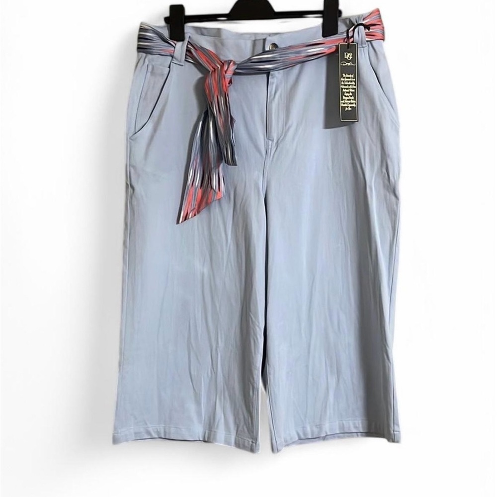 DG2 Diane Gilman Capri Cropped Pants Sz 18PW Light Blue Belted High Waisted